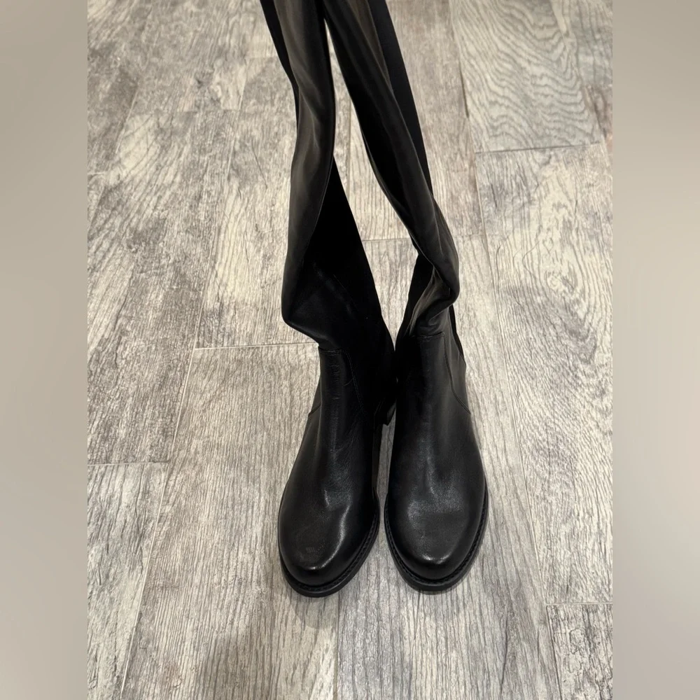 NEW Stuart Weitzman black leather Reserve block heel 5050 boots